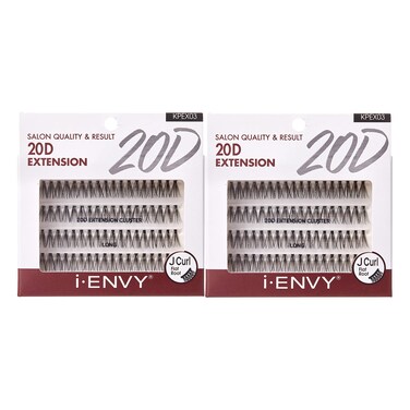 iENVY 20D Extension Cluster Individual Lashes Long 2 Pack Flat Root Seamless Application Perfect for DIY Lash Extension