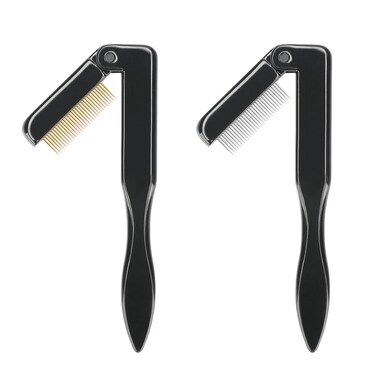 G2PLUS 2PCS Folding Eyelash Comb Eyelash Separator Tool Black Eyebrow Comb Metal Teeth Eyelash Brush Tool for Lash Brow