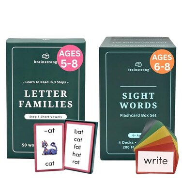 BRAINSTRONG Phonics Flash Cards Ages 58 Learn to Read 750 ShortLong Vowels Consonant Blends Premium Flashcards 3 Box Set