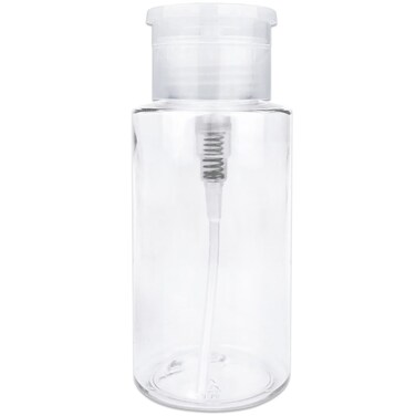 PANA 7oz Clear Push Down Pump Dispenser Empty Refillerble Bottle with Flip Top Cap for Nail Polish Travel Cosmetics Packaging