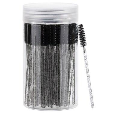 Tbestmax 100 Pcs Disposable Mascara Wands Crystal Eyebrow Spoolies Brush for Eyelash Extensions Black Lash Brushes with Container