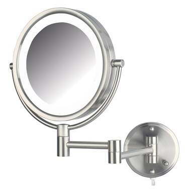 JERDON WallMounted Vanity Mirror with Lights Lighted Makeup Mirror with 8X Magnification Nickel Finish Plug in Model HL88NL