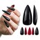Allkem Press On Nails Black Red Bottoms Glossy Extra Long Sculpted Stiletto 2 Set Bundle 10 sizes 20 pcs Nail kit with Glue