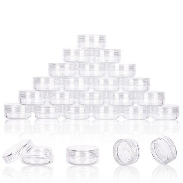 GOLACKY 3 Gram Sample Jars with Lids 25 Count Mini Cosmetic Containers Makeup Travel Containers with Labels Tiny Disposable Spatulas