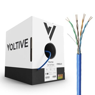 Voltive Cat5e Ethernet Cable Riser CMR Blue 1000ft 24AWG 4 Pair Solid Bare Copper UTP 350MHz UL Certified ETL Verified V12267