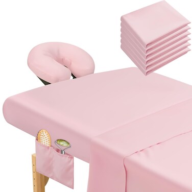 Mixweer 9 Pcs 3 Set Microfiber Massage Table Sheets Set Bulk Includes Flat Sheet Fitted Sheet with Pocket Face Rest CoverPink