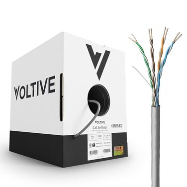 Voltive Cat5e Ethernet Cable Riser CMR Gray 1000ft 24AWG 4 Pair Solid Bare Copper UTP 350MHz UL Certified ETL Verified V122610