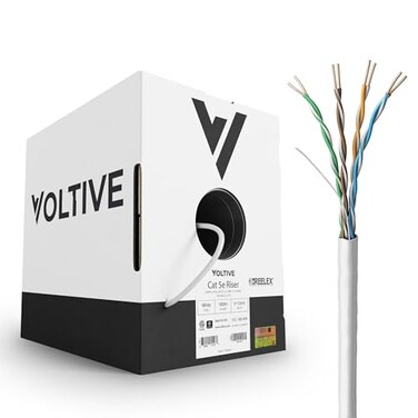 Voltive Cat5e Ethernet Cable Riser CMR White 1000ft 24AWG 4 Pair Solid Bare Copper UTP 350MHz UL Certified ETL Verified V12268