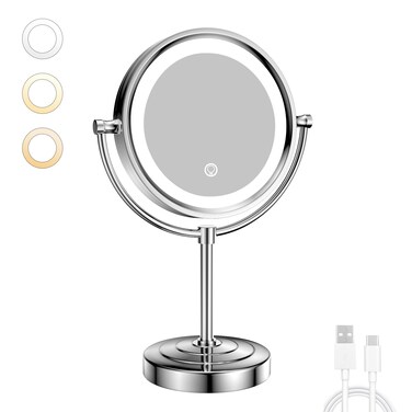 GURUN 85 Inch Tabletop LED Lighted Makeup Mirror with 10x Magnification Double Sided Vanity Mirror Chrome Finish M2208D85in10x