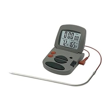 Taylor Programmable with Timer Instant Read Wired Probe Digital Meat Food Grill BBQ Cooking Kitchen Thermometer with Timer Gray