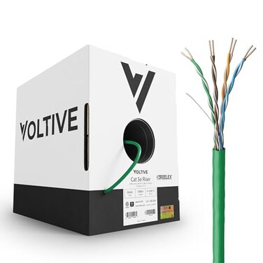 Voltive Cat5e Ethernet Cable Riser CMR Green 1000ft 24AWG 4 Pair Solid Bare Copper UTP 350MHz UL Certified ETL Verified V122611