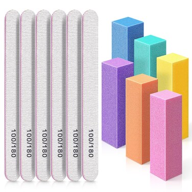 TsMADDTs Nail Files and Buffer Professional Manicure Tools Kit Rectangular Art Care Buffer Block Tools 100 180 Grit 12 pcsWhite