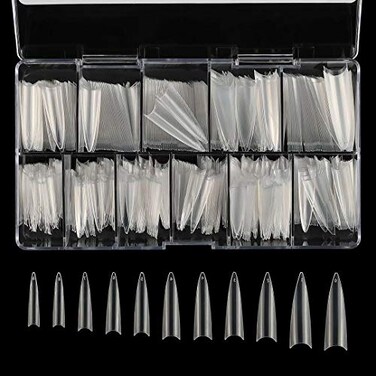 YIMART 500pcs Acrylic Medium Long Stiletto Nail Tips Easy Coffin Nails Sharp False Nail Art Tips For Nails Salon With Box (Clear