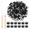 Abeillo 200Pcs Hair Extentions Beads 4mm Silicone Lined Micro Beads with Pulling Hook Needle Bead Device Tool Kits for Hair ExtensionsBlack