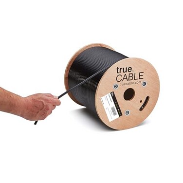 TRUE CABLE Cat5e Outdoor Bulk Ethernet Cable Unshielded 500ft Black UV Resistant OSP Jacket 24AWG Solid Bare Copper 350MHz PoE 4PPoE