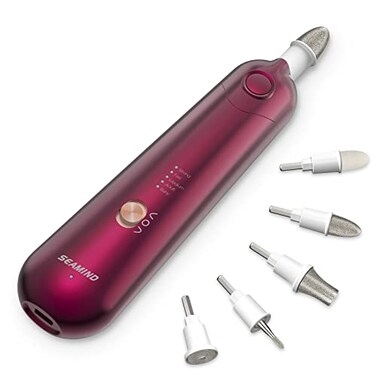 SEAMIND Professional Manicure Pedicure Set - Cordless Electric Foot Nail Care Trimmer Buffer Tools - 5 Speeds, Rechargeable, Thick Nails (Red
