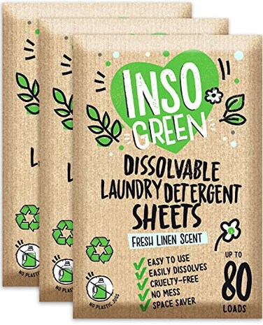 InsoGreen Eco Laundry Detergent Sheets 3 Pack 240 Loads No Plastic Jugs Washer Sheets Detergent Laundry Strips Travel Laundry Detergent 120 Sheets
