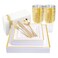 I00000 175PCS Gold Plastic Dinnerware Set Includes 25 Dinner Salad Plates 25 Gold Silverware Sets 25 Tumblers 25 Guest Towels for Wedding