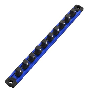 WORKPRO Magnetic Socket Organizer 12Inch Drive Aluminum Alloy Socket Rail Heavy Duty Socket Holder Socket Rack Kit 12Inch x 10 Clips Blue