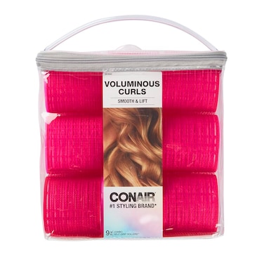 Conair Heatless Curls Extra Large Hair Rollers heatless overnight curlers for long lengths volumized waves Hot Pink 9 Count wstorage case