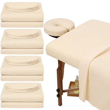 Oudain 4 Sets 3 Piece Soft Microfiber Massage Table Sheets Set Bulk Includes Massage Flat Sheet and Fitted Sheet and Face Rest CoverBeige