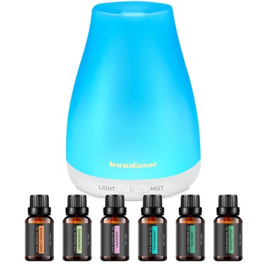 InnoGear Essential Oil Diffuser with Oils 100ml Aromatherapy Diffuser with 6 Essential Oils Set Aroma Cool Mist Humidifier Gift Set White