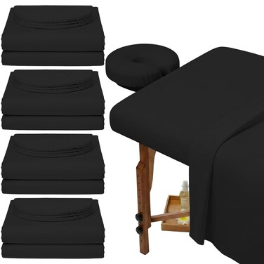 Oudain 4 Sets 3 Piece Soft Microfiber Massage Table Sheets Set Bulk Includes Massage Flat Sheet and Fitted Sheet and Face Rest CoverBlack