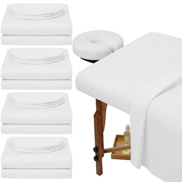 Oudain 4 Sets 3 Piece Soft Microfiber Massage Table Sheets Set Bulk Includes Massage Flat Sheet and Fitted Sheet and Face Rest CoverWhite