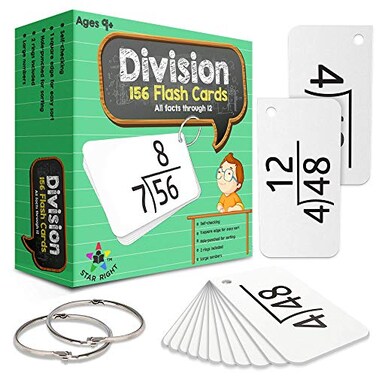 Star Right Math Flash Cards Division Flash Cards 156 Hole Punched Math Game Card 2 Binder Rings for Ages 8 and Up 3rd 4th 5th and 6th Grade