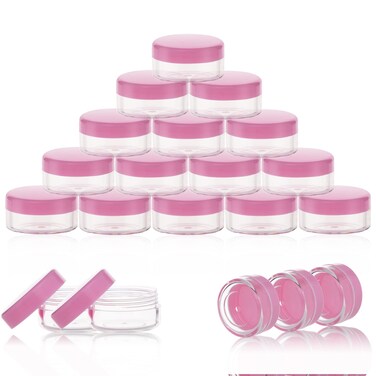 ZEJIA 10 Gram Sample Containers 20 Count Cosmetic Containers with Lids Refillable Empty Sample Jars Small Plastic Containers with Lids Pink