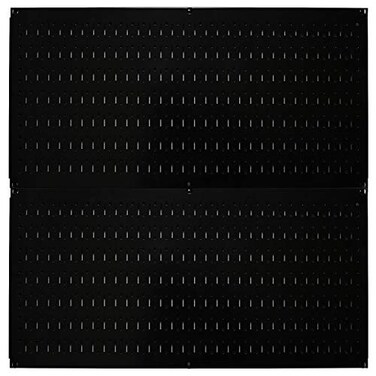 Wall Control Pegboard Rack Horizontal Metal Pegboard Garage Tool Storage Pack Two 32Inch Wide x 16Inch Tall Easy To Install Peg Boards Black