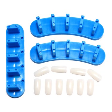 Rolabling 3 pcs False Nail Art Tips Practice Display Stand Tool with 10 pcs False Nail Tips for Gel Nail Polish DIY Nail Training Tools Blue