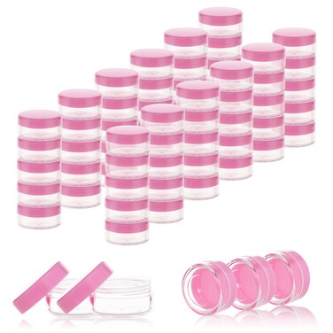 ZEJIA 10 Gram Sample Containers 100 Count Cosmetic Containers with Lids Refillable Empty Sample Jars Small Plastic Containers with Lids Pink