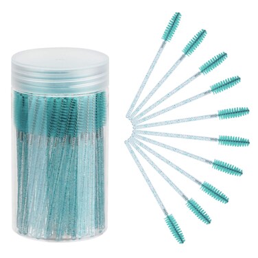 CHEFBEE 100PCS Disposable Eyelash Brush Mascara Wands Makeup Brushes Applicators Kits for Eyelash Extensions and Eyebrow with Container Blue