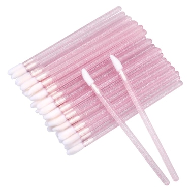 G2PLUS 100PCS Glitter Crystal Lip Brush Disposable Lip Brushes Lip Gloss ApplicatorsLip Gloss Wands Applicator Perfect Makeup Tool Kits Pink