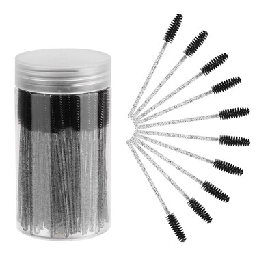 CHEFBEE 100PCS Disposable Eyelash Brush Mascara Wands Makeup Brushes Applicators Kits for Eyelash Extensions and Eyebrow with Container Black