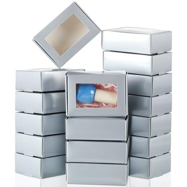 Zonon 30 Pcs Soap Boxes for Homemade Packaging Mini Kraft Boxes with Window for Bakery Candy Soap Making Gift Packaging 35 x 24 x 12 InchSilver