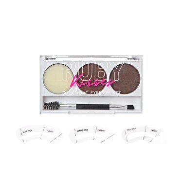 Ruby Kisses Go Brow Eyebrow Kit Dual Shade Powder Wax Includes 3 Stencils Perfect for Shaping Defining Natural Brow Look Ideal for Sparse Brows
