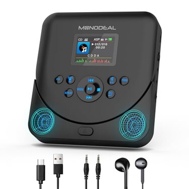 MONODEAL CD Player Portable Bluetooth CD Player with Speakers and FM TransmitterSupport TF CardRechargeable Player for CarHome with 20 TFT Screen