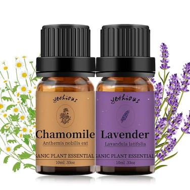 yethious Chamomile Lavender Essential Oil Set Pure Chamomile Lavender Aromatherapy Oils Organic Chamomile Essential Oil for Diffuser 2 Pack 10ML
