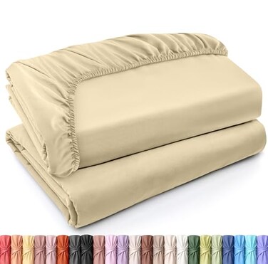 Utopia Bedding King Fitted Sheets Bulk Pack of 2 Bottom Sheets Soft Brushed Microfiber Deep Pockets Shrinkage Fade Resistant Easy Care King Beige