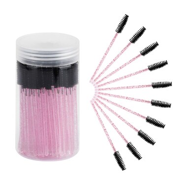 CHEFBEE 100PCS Disposable Eyelash Brush Mascara Wands Makeup Brushes Applicators Kits for Eyelash Extensions and Eyebrow with Container Pink Black