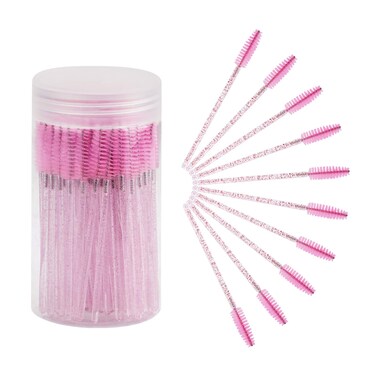 CHEFBEE 100PCS Disposable Eyelash Brush Mascara Wands Makeup Brushes Applicators Kits for Eyelash Extensions and Eyebrow with Container Light Pink