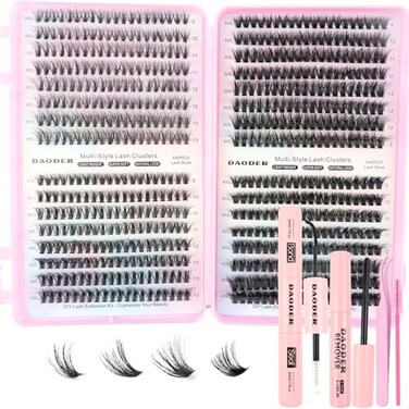 DAODER Lash Clusters Kit 640Pcs Natural Cluster Eyelash Extensions Fluff 30D-60D D Curl Short Individual Lashes 9-13MM with Lash Bond Seal Remover