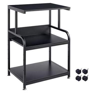 Fannova Printer Stand 3 Tier Printer Table with Height Adjustable Storage Shelf Rolling Printer Cart with Wheels for Home Office Organization Black