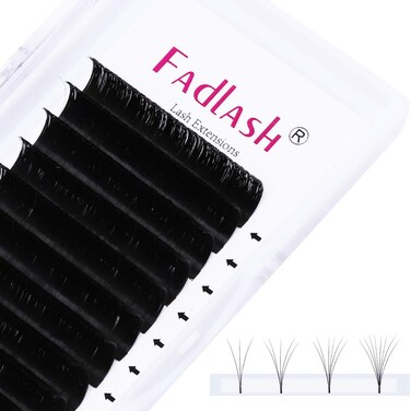 FADLASH Volume Lash Extensions 003 Self Fanning Lash Extensions C Curl Easy Fan Eyelash Extensions 5D 7D 10D Automatic Blooming Eyelashes 003C 12mm