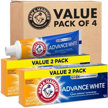 ArmHammer ARM HAMMER Advance White Toothpaste Teeth Whitening Baking Soda Toothpaste with Stain Defense Technology and Fluoride Clean Mint Flavor 60 Oz 4 Pack