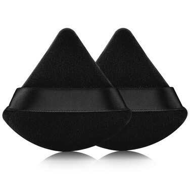 EVAOUXIU 2 Pcs Triangle Powder Puff for Face Powder Soft Plush Setting Makeup Puff Velour Cosmetic Foundation Blender Sponge Beauty Makeup Tools Black