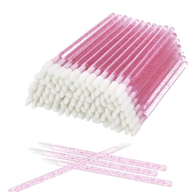 Elisel 100 Pcs Disposable Crystal Lip Brushes Make Up Lip Brushes Lipstick Lip Gloss Wands Eyeshadow Brushes Applicator Tool Makeup Beauty Tool Kits Rose