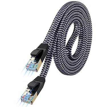 MORELECS Cat 7 Flat Ethernet Cable 66 ft Nylon Braided STP Shielded 10Gbps 600MHz Low Latency RJ45 LAN Patch Cable for PS5 PS4 Xbox PC Smart TV Router Modem